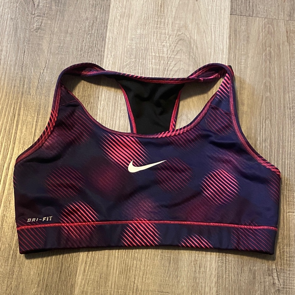 Nike Women's Dri-FIT Sports Bra - Dark Purple and Pink
